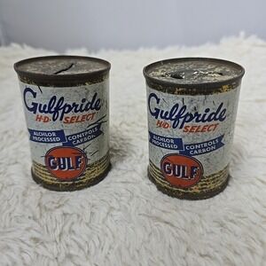 Vntg Gulfpride HD Select Motor Oil Coin Bank Lot of 2 Workshop Mechanic Garage